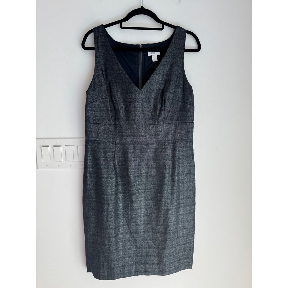 Ann Taylor Loft Womens Metallic V-Neck Sheath Dress Blue Silver Size 10 NEW